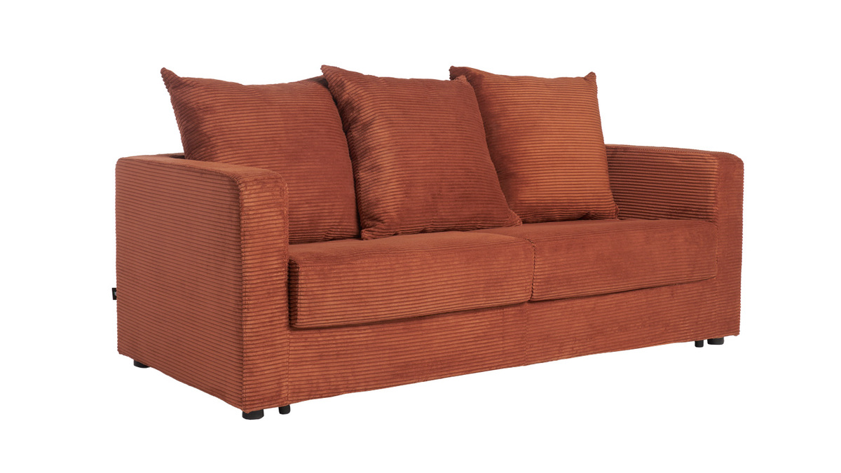 Schlafsofa 3-Sitzer mit Cordstoff in Terracotta mit Matratze 13cm BACIO