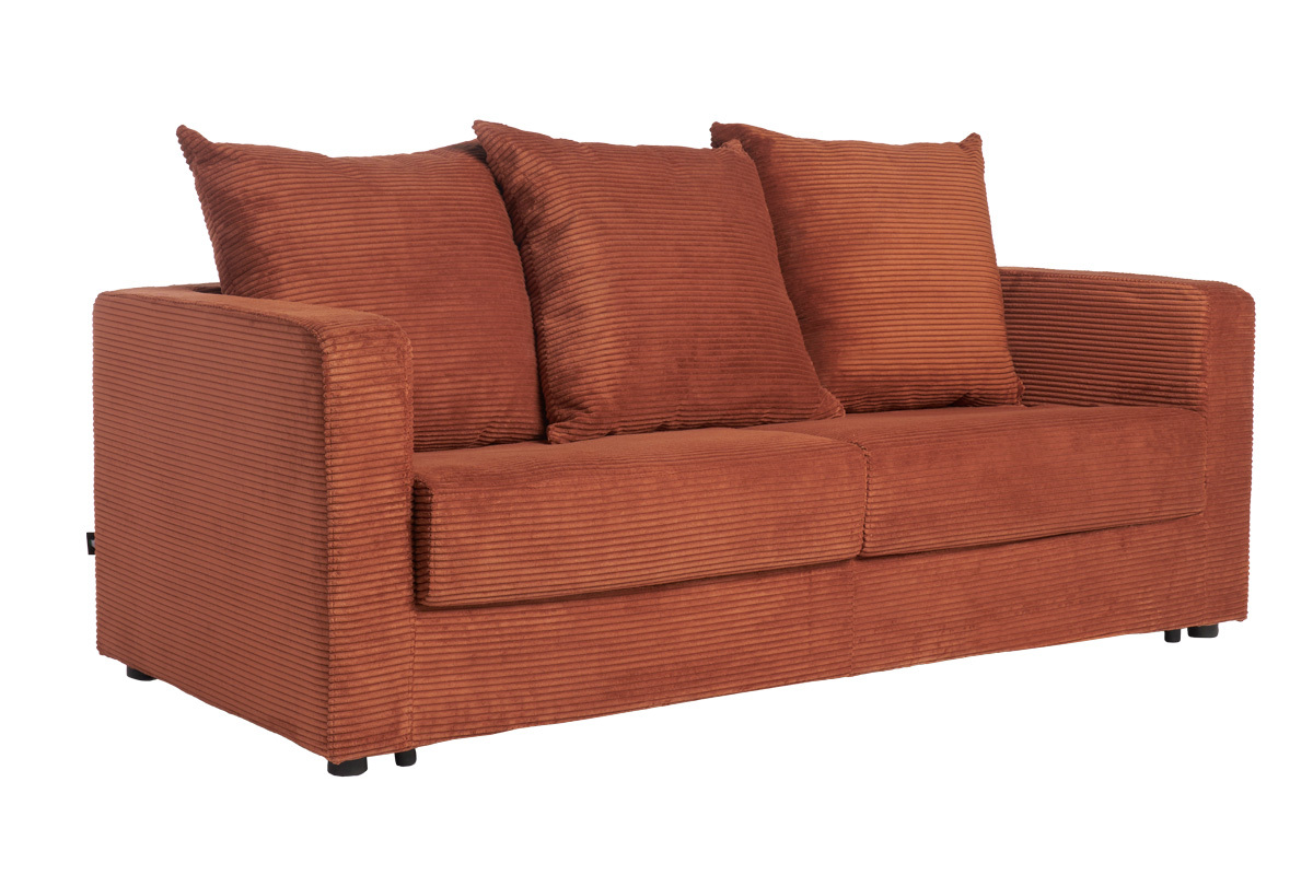 Schlafsofa 3-Sitzer mit Cordstoff in Terracotta mit Matratze 13cm BACIO