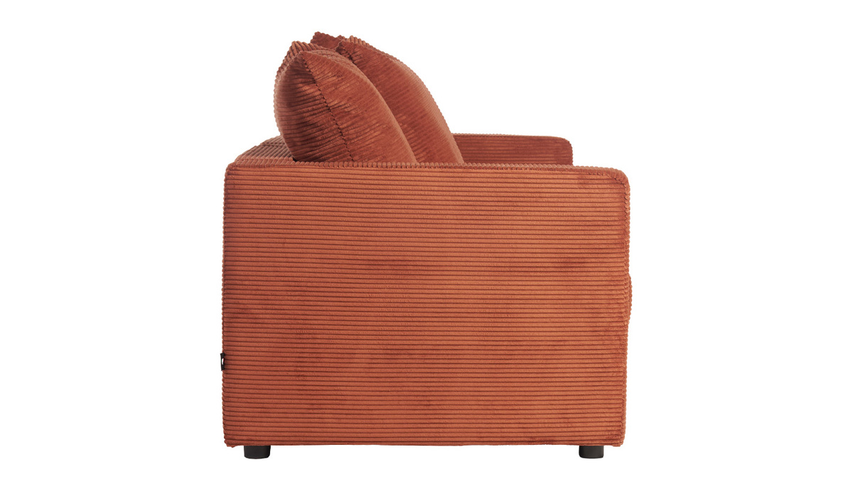 Schlafsofa 3-Sitzer mit Cordstoff in Terracotta mit Matratze 13cm BACIO