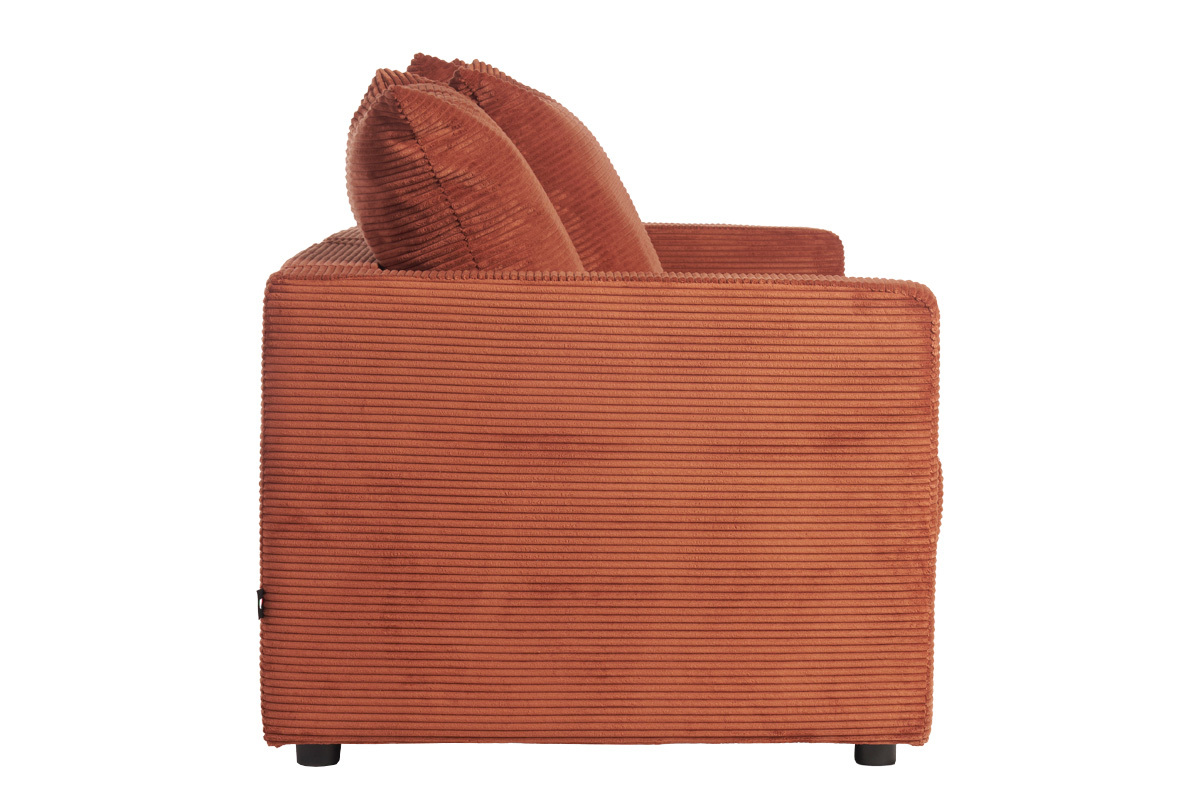 Schlafsofa 3-Sitzer mit Cordstoff in Terracotta mit Matratze 13cm BACIO