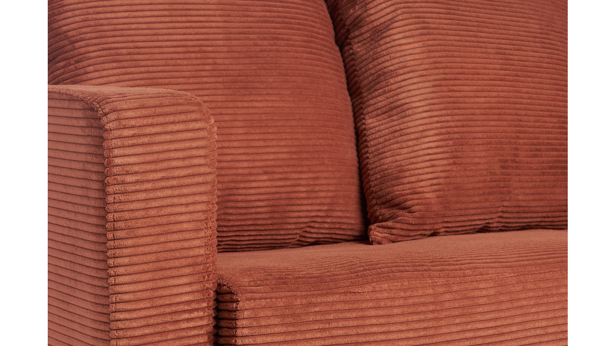 Schlafsofa 3-Sitzer mit Cordstoff in Terracotta mit Matratze 13cm BACIO