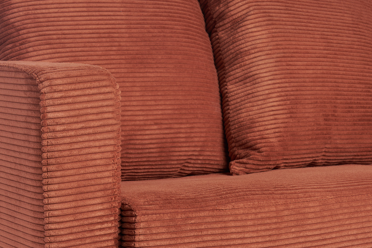 Schlafsofa 3-Sitzer mit Cordstoff in Terracotta mit Matratze 13cm BACIO