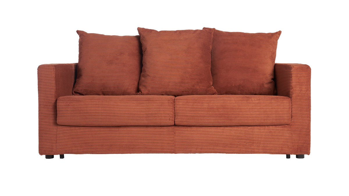 Schlafsofa 3-Sitzer mit Cordstoff in Terracotta mit Matratze 13cm BACIO