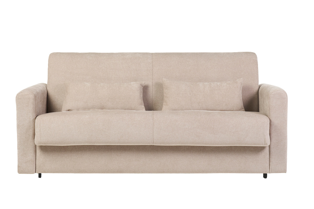 Schlafsofa 3-Sitzer mit Stoffbezug in Samtoptik Beige Matratze 13cm LETTO