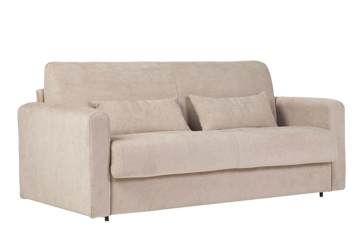 Schlafsofa 3-Sitzer mit Stoffbezug in Samtoptik Beige Matratze 13cm LETTO