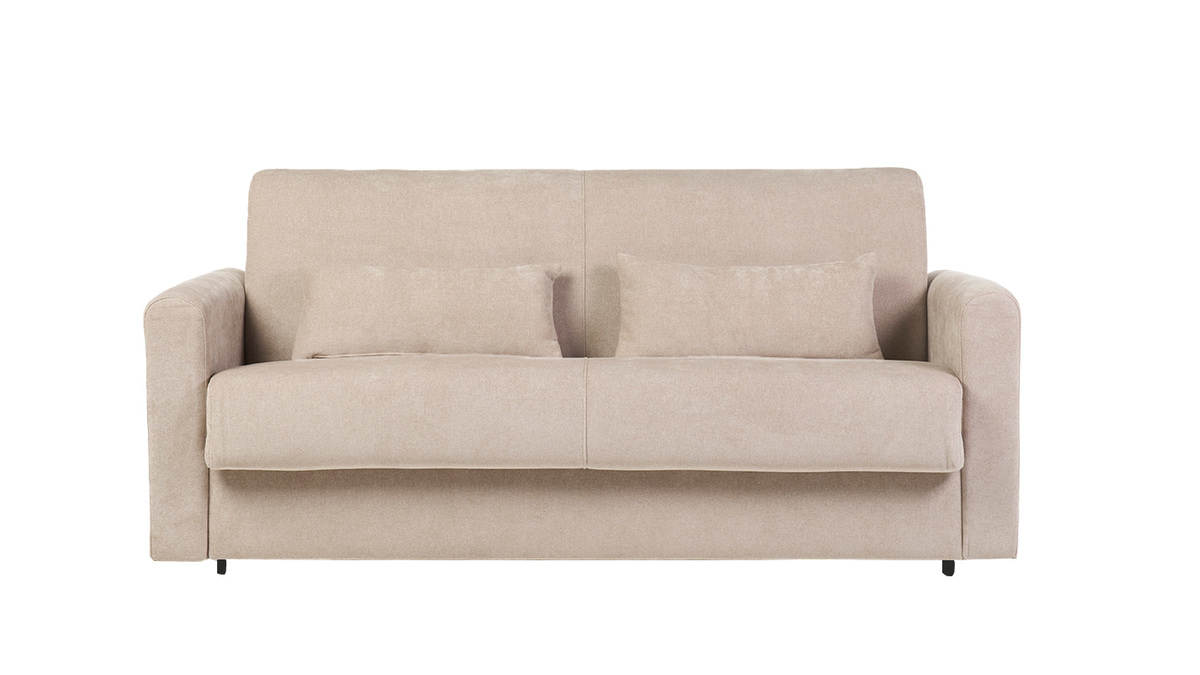 Schlafsofa 3-Sitzer mit Stoffbezug in Samtoptik Beige Matratze 13cm LETTO