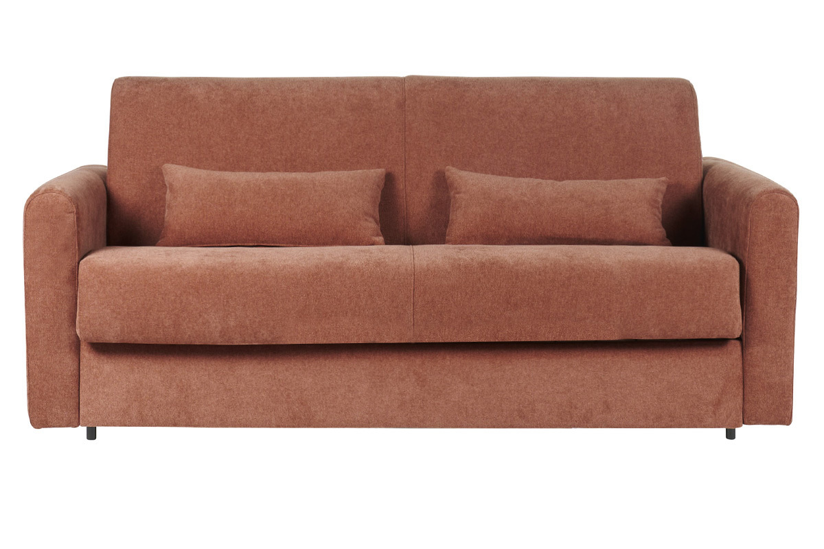 Schlafsofa 3-Sitzer mit Stoffbezug in Samtoptik Terracotta Matratze 13cm LETTO