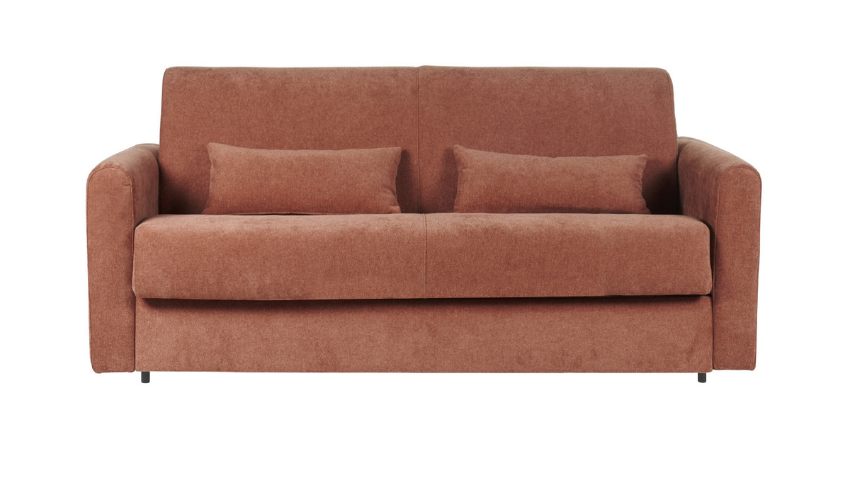 Schlafsofa 3-Sitzer mit Stoffbezug in Samtoptik Terracotta Matratze 13cm LETTO