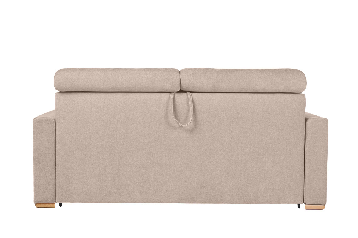 Schlafsofa mit verstellbaren Kopfsttzen fr 3 Personen in beige-samtigem Effektgewebe mit einer Matratze von 18 cm NORO