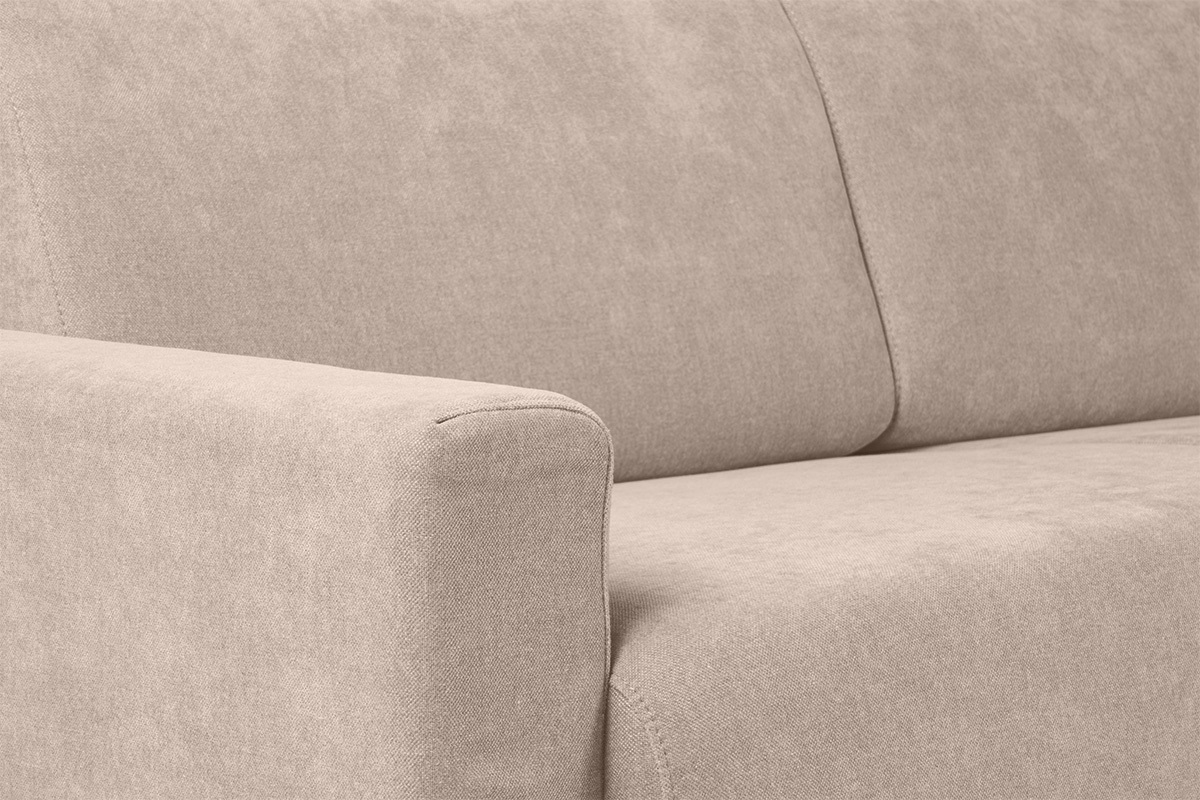 Schlafsofa mit verstellbaren Kopfsttzen fr 3 Personen in beige-samtigem Effektgewebe mit einer Matratze von 18 cm NORO