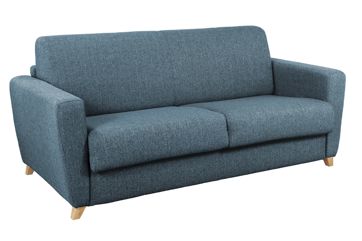 Schlafsofa skandinavisch blau und Holz GRAHAM