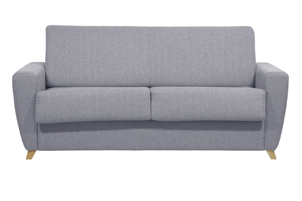 Schlafsofa skandinavisch mit Matratze 18 cm hellgrauer Stoffbezug GRAHAM