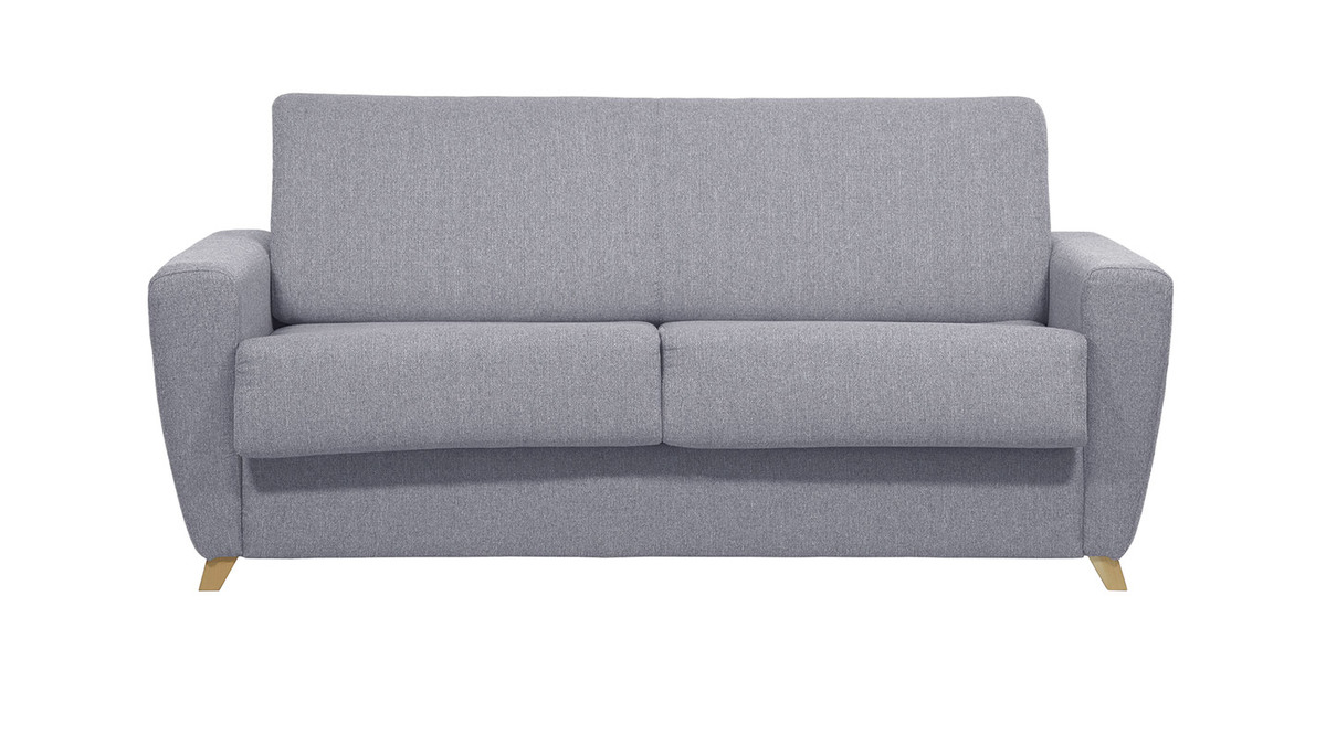 Schlafsofa skandinavisch mit Matratze 18 cm hellgrauer Stoffbezug GRAHAM