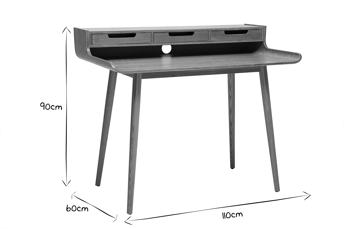 Schreibtisch aus Eschenfurnier 3 Schubladen OPUS