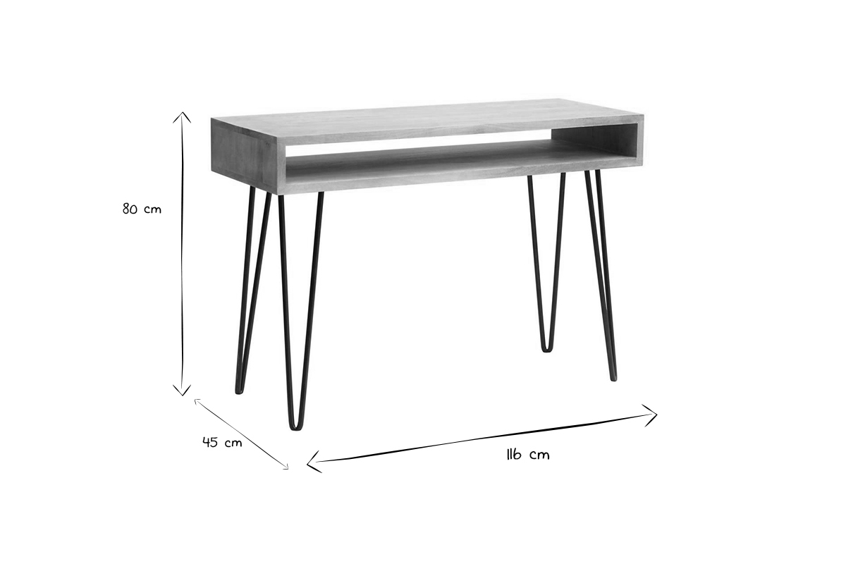 Schreibtisch aus Mangoholz und Metall mit Ablagegestell VIBES