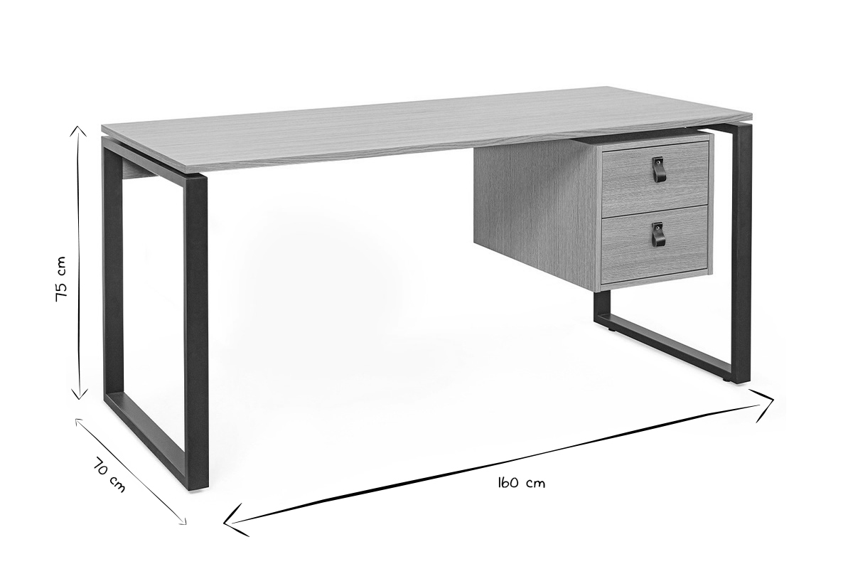 Schreibtisch Eichenfurnier mit schwarzem Metallgestell und Schubladen B160 cm OPAL