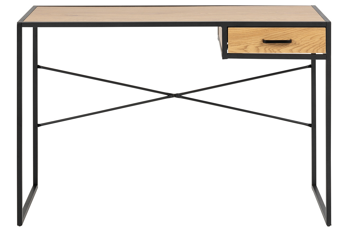 Schreibtisch im Industrial Style aus schwarzem Metall und Holz TRESCA