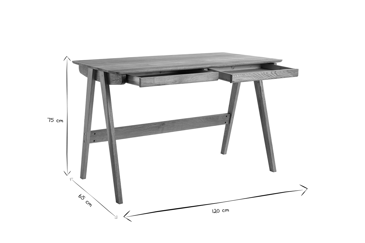 Schreibtisch mit Schubladen aus gelter massiver Eiche L120 cm CASSIA