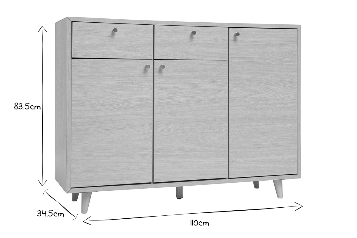 Schuhschrank in hellem Holzdekor mit Eichenfurnier und goldfarbenem Metall B110 cm SILVESTRE