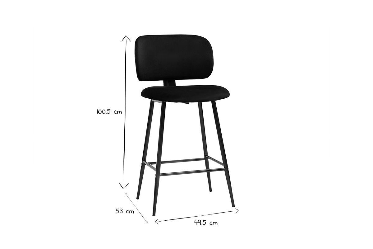 Schwarze Barhocker aus Samtstoff und Metall H70 cm (2er-Set) ATRIUM