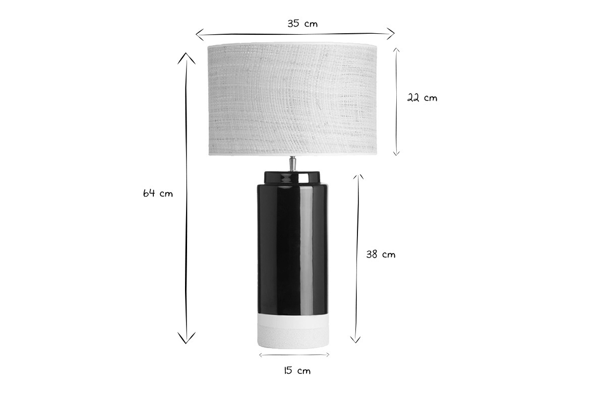 Schwarze Keramik-Tischlampe mit Rattanlampenschirm H64 cm MAJES