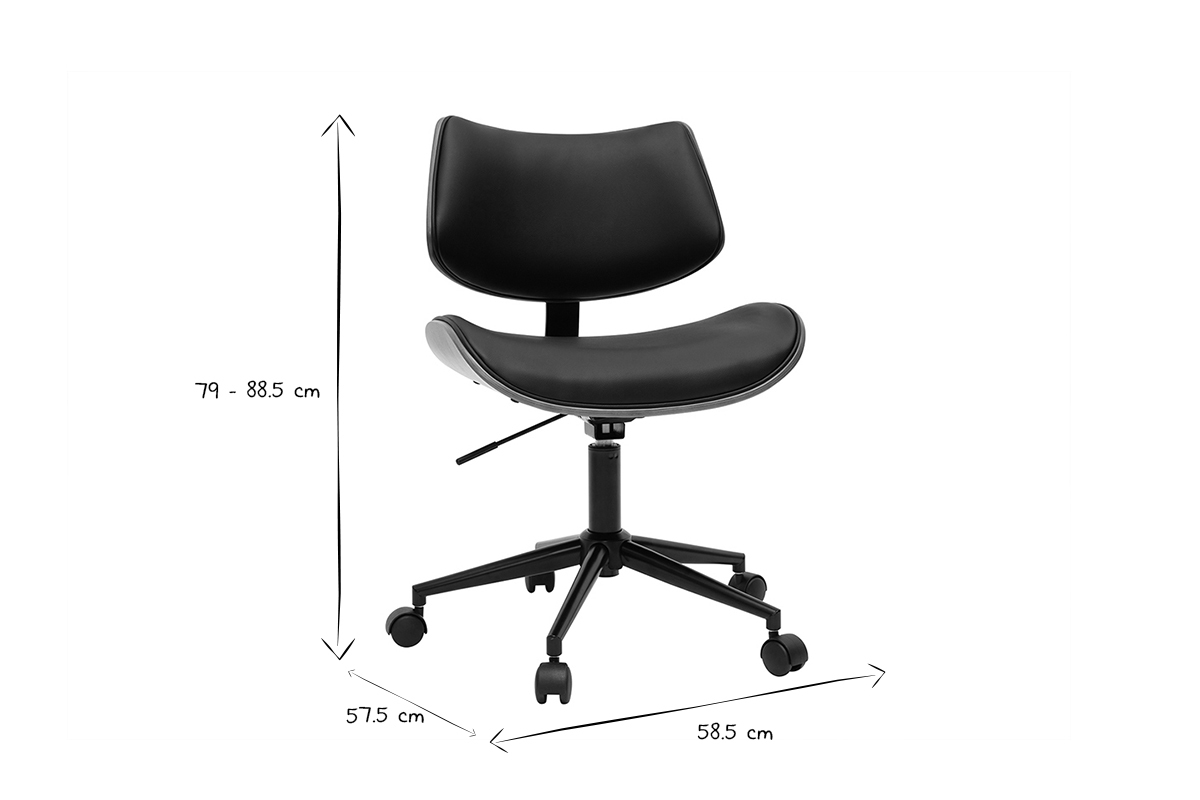 Schwarzer Design-Brostuhl mit Rollen, dunkles Walnussholz und schwarzes Metall MALMO