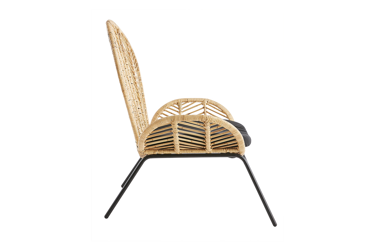 Sessel aus Rattan, Stoff und schwarzem Metall PEACOCK