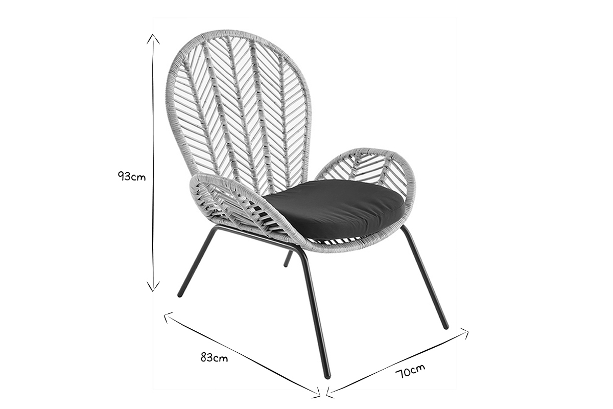 Sessel aus Rattan, Stoff und schwarzem Metall PEACOCK