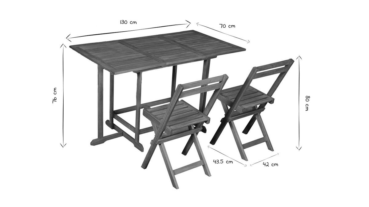 Set mit einem ausziehbaren Tisch mit Stauraum und 4 Klappsthlen aus Massivholz CARMEN