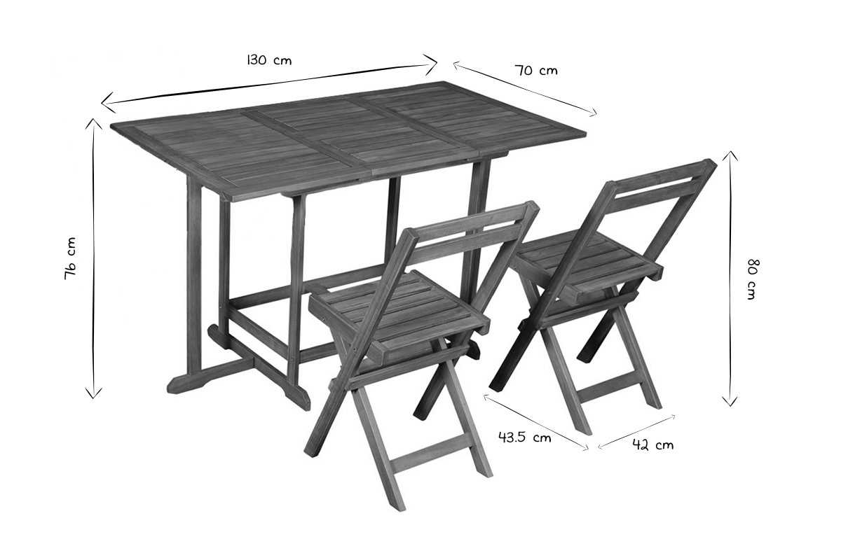 Set mit einem ausziehbaren Tisch mit Stauraum und 4 Klappsthlen aus Massivholz CARMEN