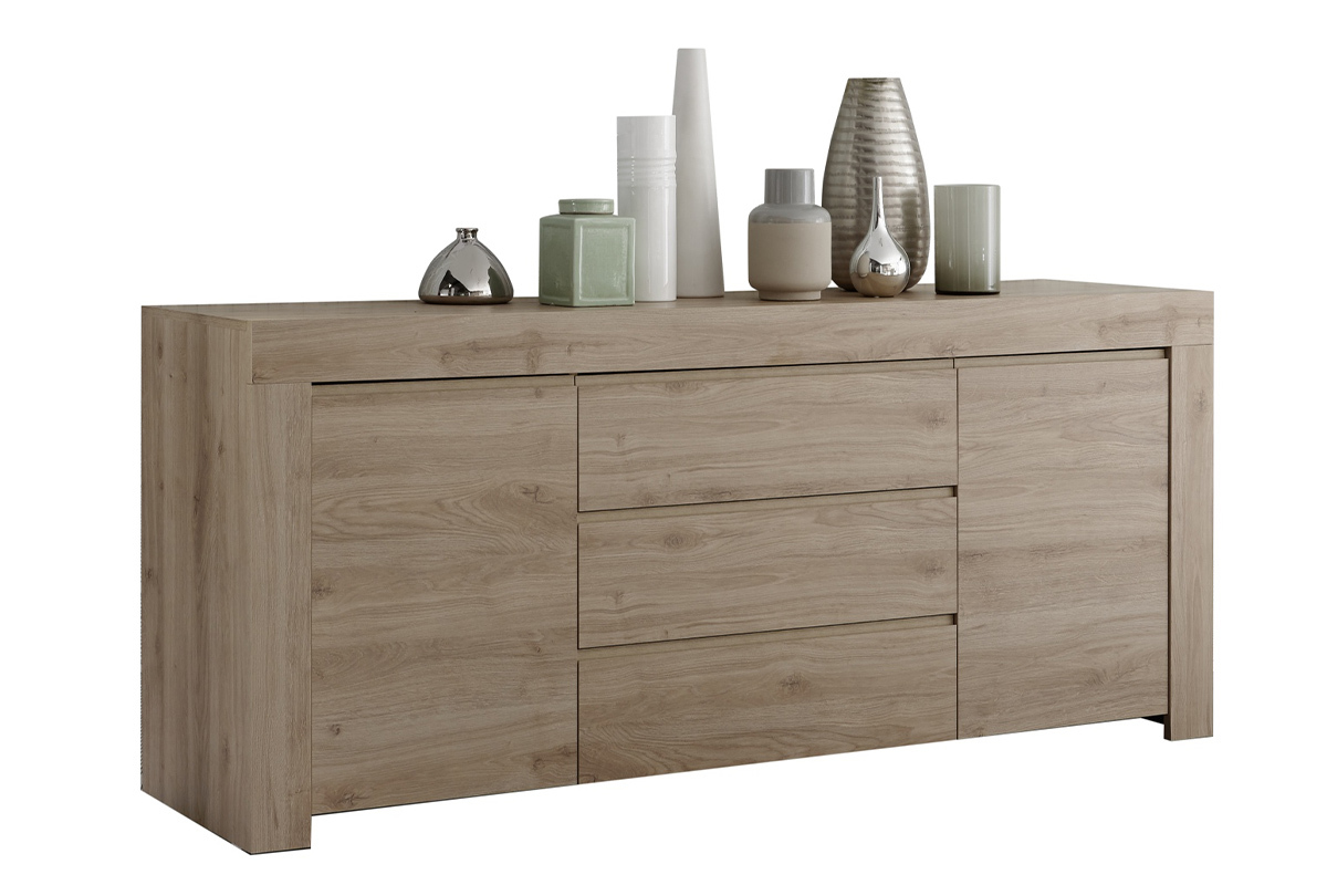 Sideboard 2-trig mit 3 Schubladen Eichenfurnier L184 cm TINO