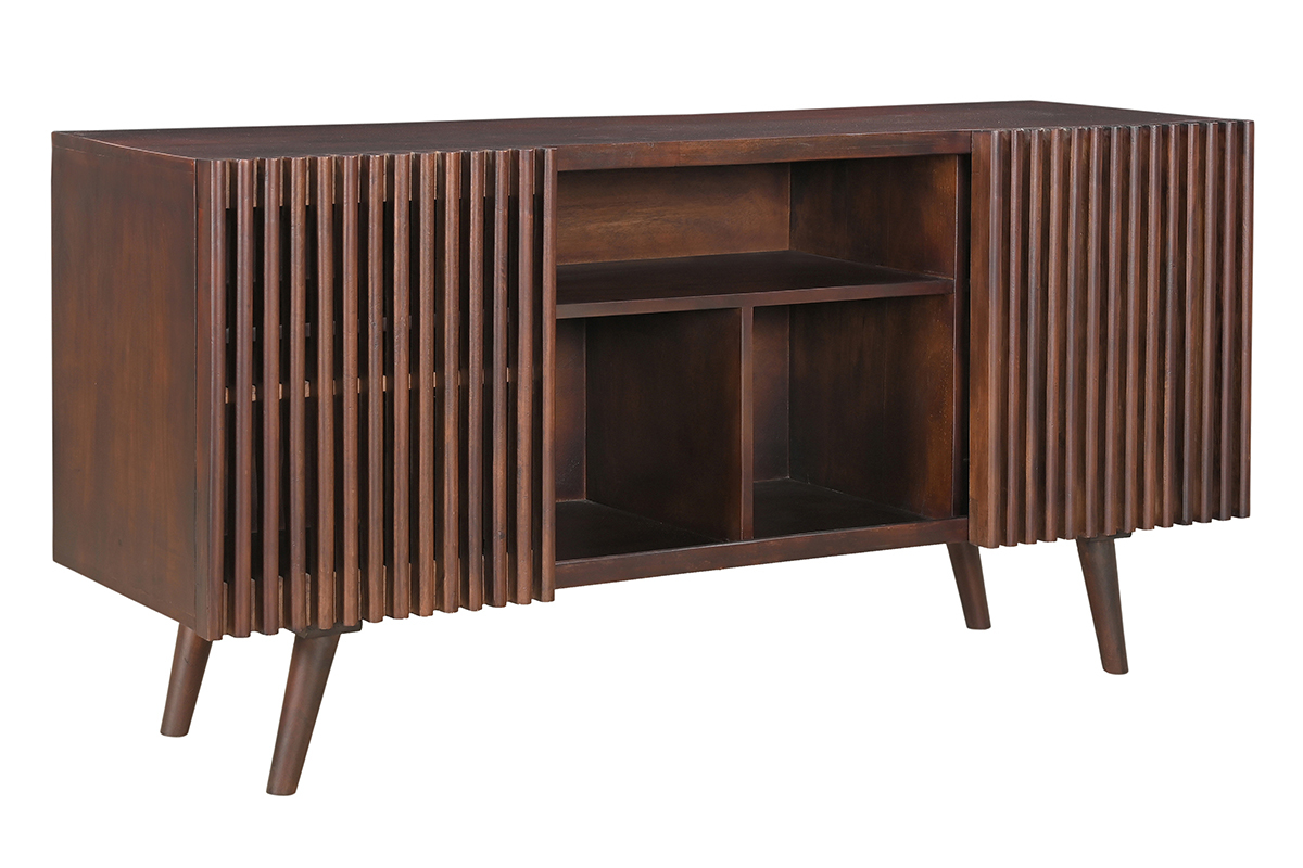 Sideboard aus dunklem, massivem Mangoholz mit 2 Schiebetren B140 cm ALBA