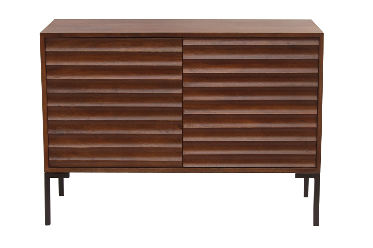 Sideboard aus dunklem, massivem Mangoholz und schwarzem Metall 2 Tren B100 cm ONDA