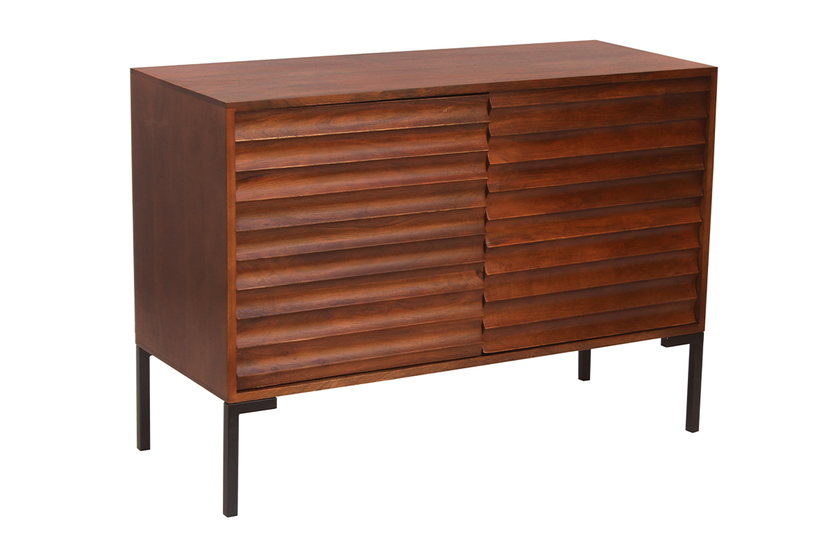 Sideboard aus dunklem, massivem Mangoholz und schwarzem Metall 2 Tren B100 cm ONDA