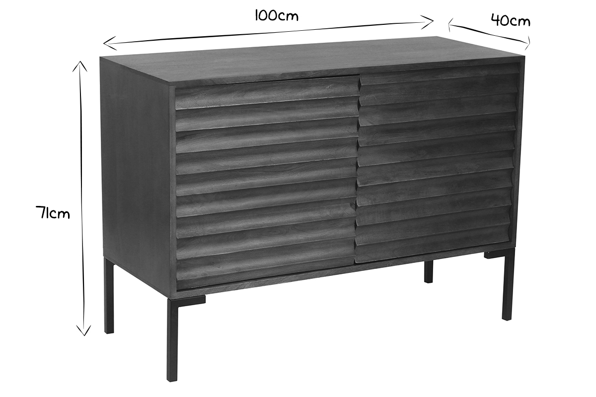 Sideboard aus dunklem, massivem Mangoholz und schwarzem Metall 2 Tren B100 cm ONDA