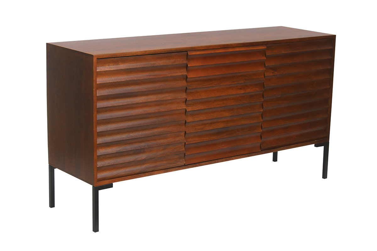 Sideboard aus dunklem, massivem Mangoholz und schwarzem Metall 3 Tren B140 cm ONDA