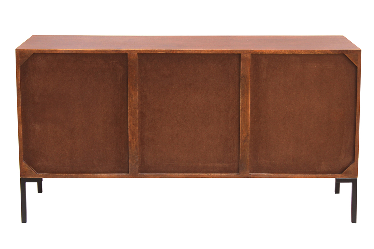 Sideboard aus dunklem, massivem Mangoholz und schwarzem Metall 3 Tren B140 cm ONDA