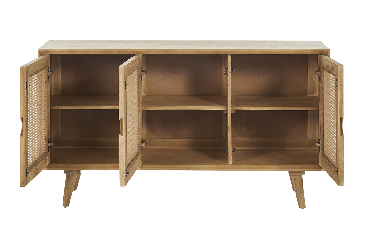 Sideboard aus Mangoholz und Rattangeflecht 3 Tren B145 cm LAKA