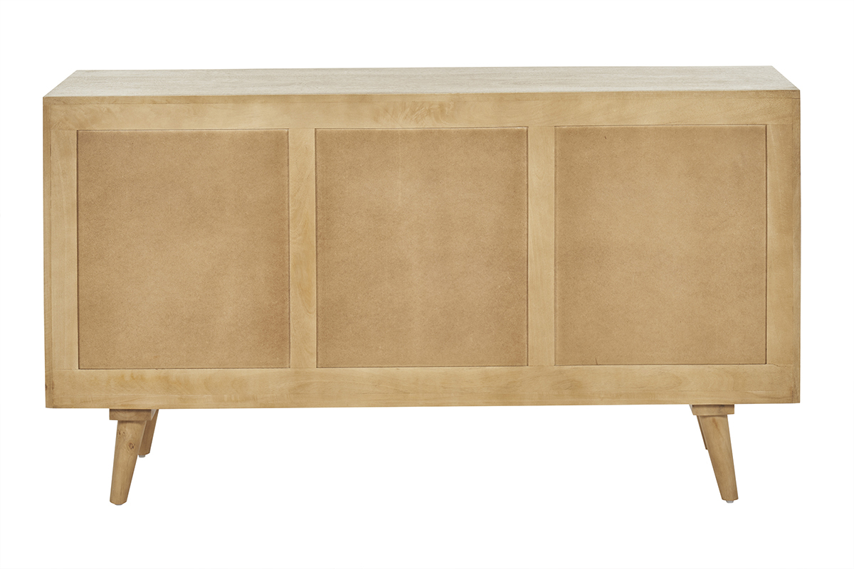 Sideboard aus Mangoholz und Rattangeflecht 3 Tren B145 cm LAKA