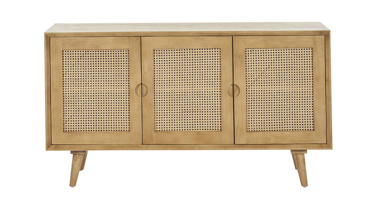 Sideboard aus Mangoholz und Rattangeflecht 3 Tren B145 cm LAKA