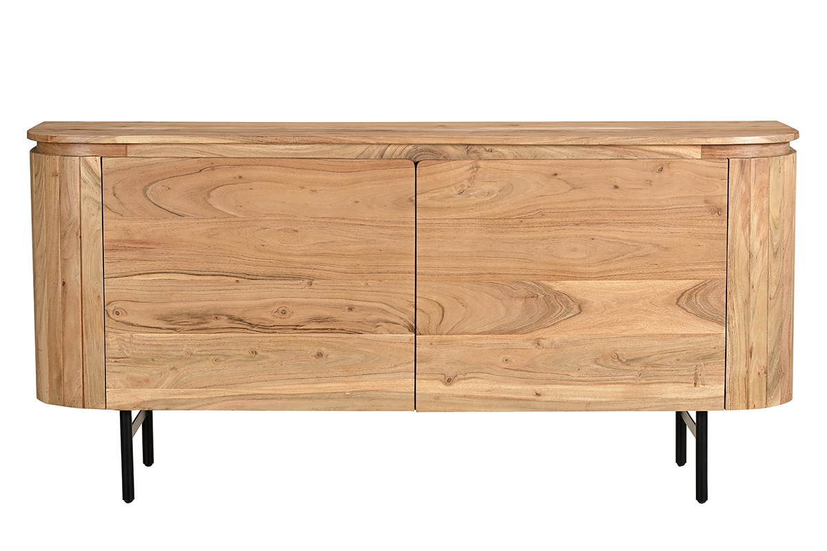 Sideboard aus Massivholz und schwarzem Metall 2-trig B160 cm NAPOLI