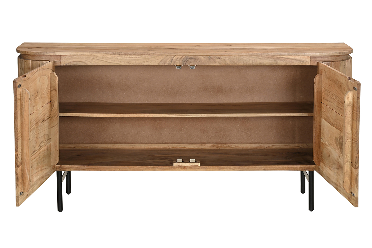 Sideboard aus Massivholz und schwarzem Metall 2-trig B160 cm NAPOLI