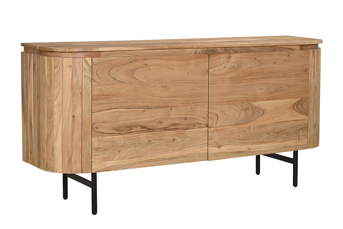 Sideboard aus Massivholz und schwarzem Metall 2-trig B160 cm NAPOLI