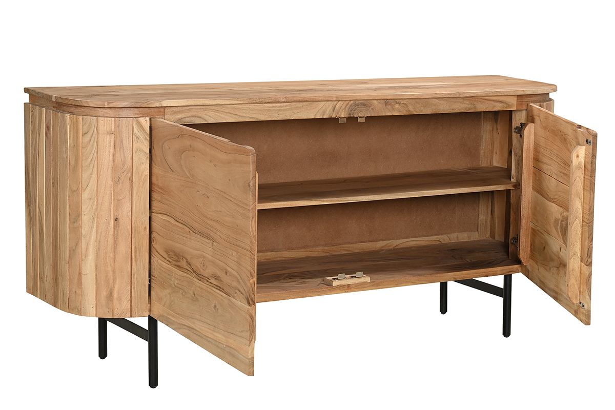 Sideboard aus Massivholz und schwarzem Metall 2-trig B160 cm NAPOLI