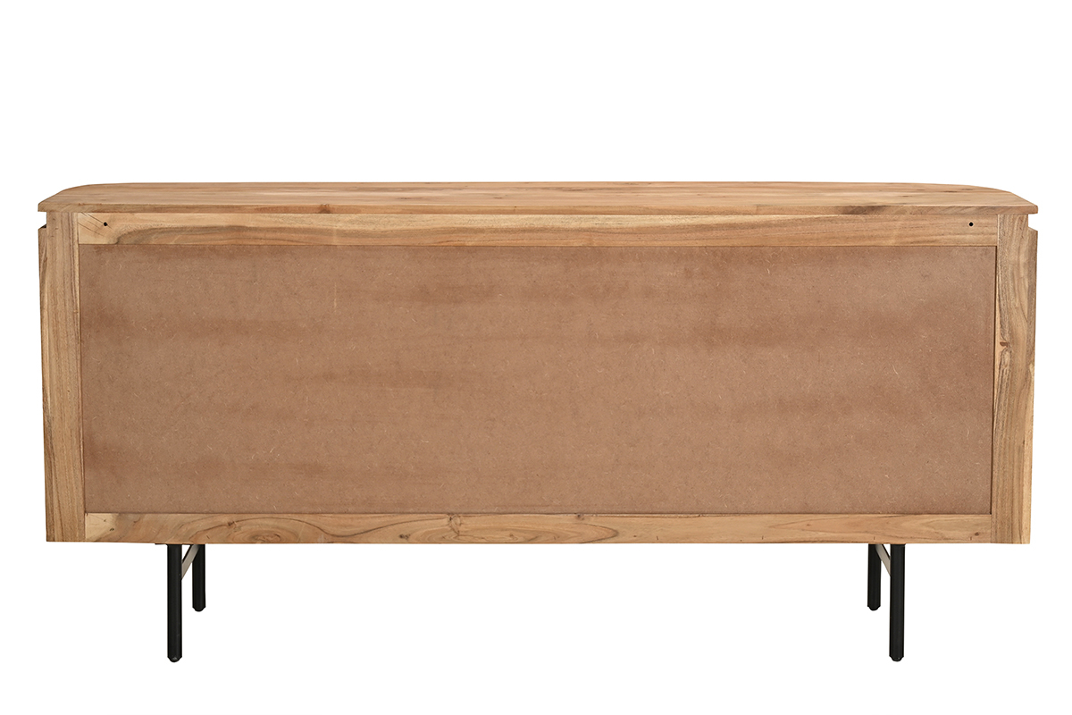 Sideboard aus Massivholz und schwarzem Metall 2-trig B160 cm NAPOLI