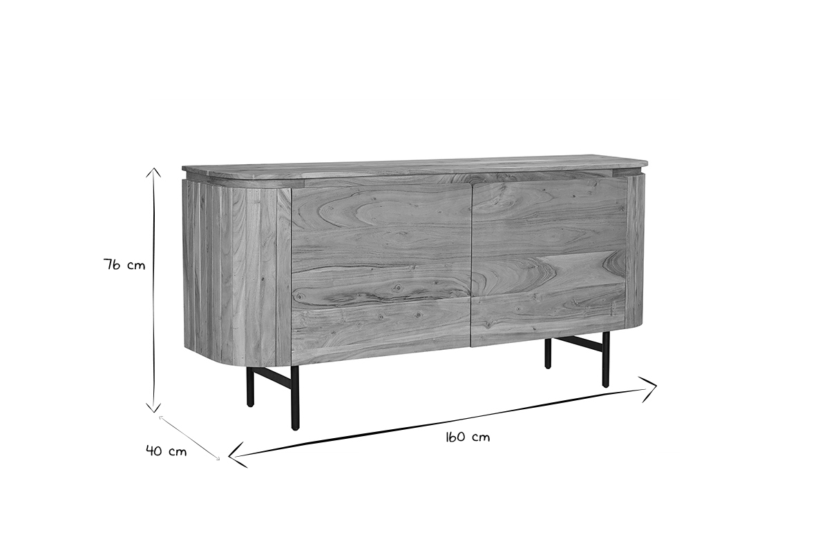 Sideboard aus Massivholz und schwarzem Metall 2-trig B160 cm NAPOLI