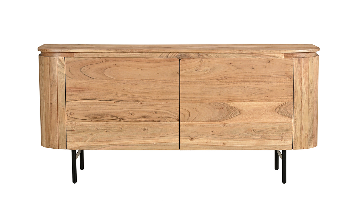 Sideboard aus Massivholz und schwarzem Metall 2-trig B160 cm NAPOLI