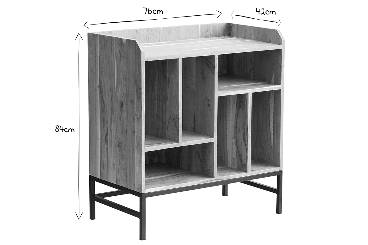 Sideboard fr Schallplatten aus Akazienholz und Metall BLUES