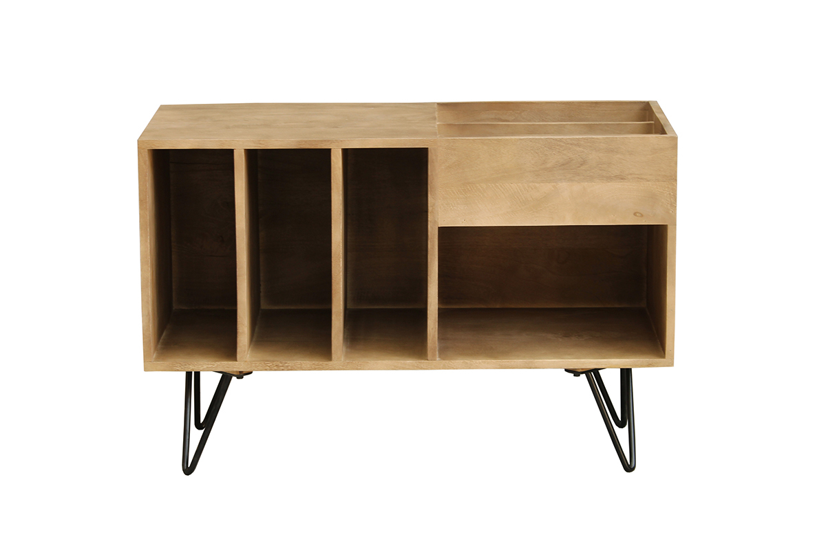 Sideboard fr Schallplatten aus Mangoholz und Metall B 90 cm BOOGIE