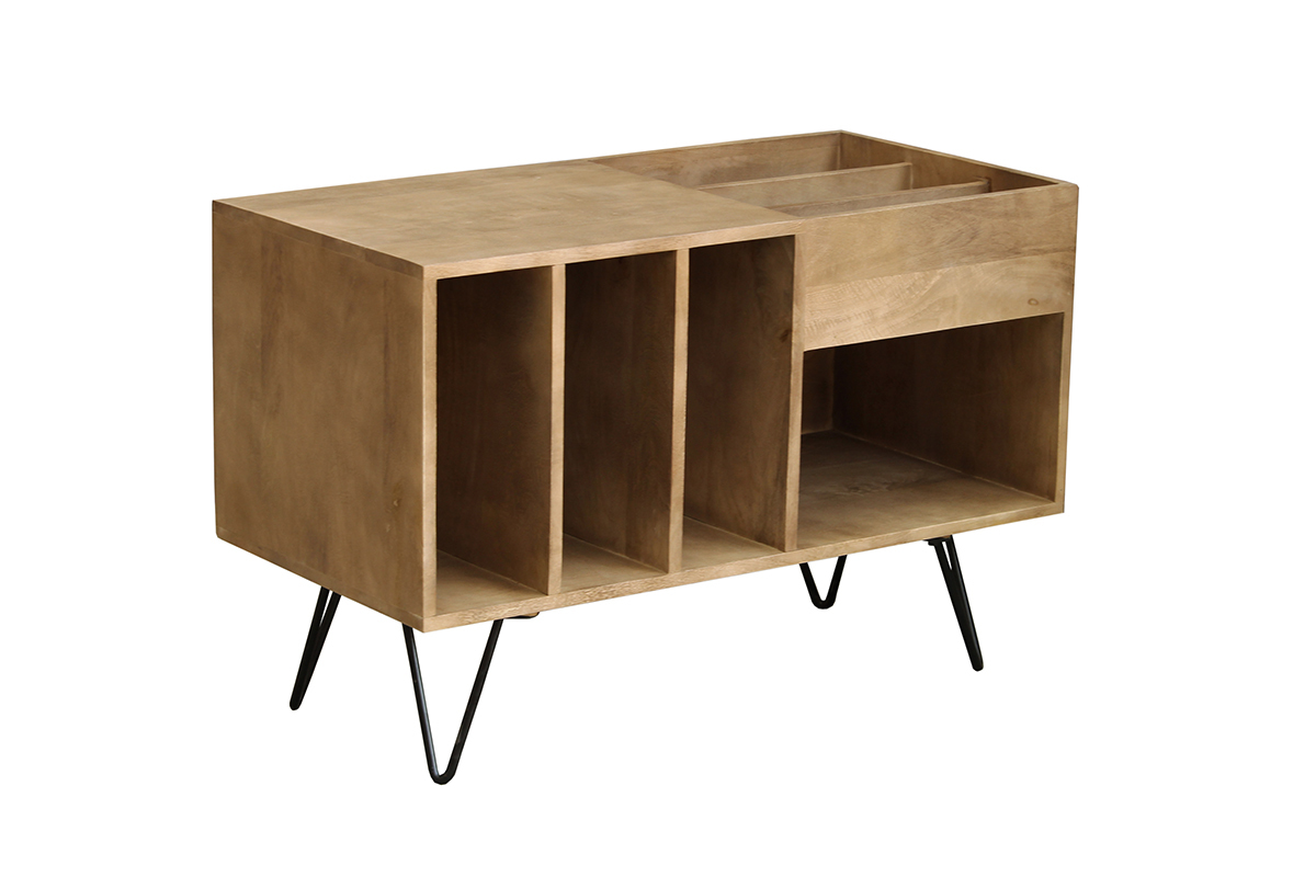 Sideboard fr Schallplatten aus Mangoholz und Metall B 90 cm BOOGIE